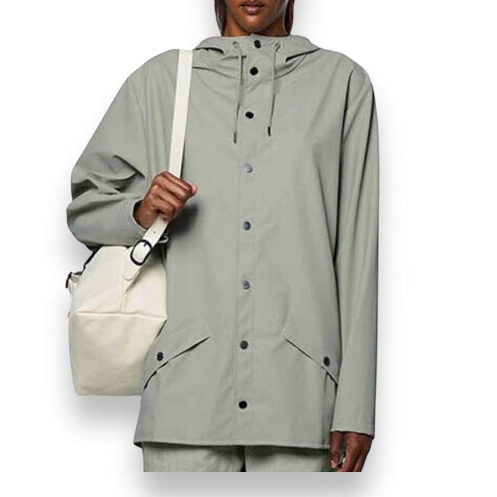 RAINS Jacket Men’s L Cement, Hood Waterproof Windproof 12010 - Picture 6 of 6